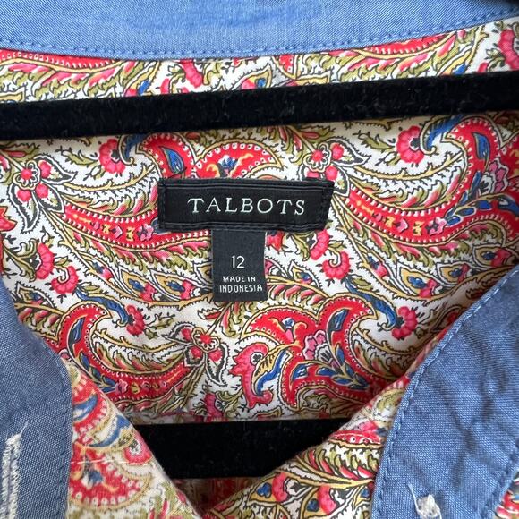 Talbots Women's Pink and Blue Paisley Print Cotton Button Down Top-sz 12 - Picture 6 of 6